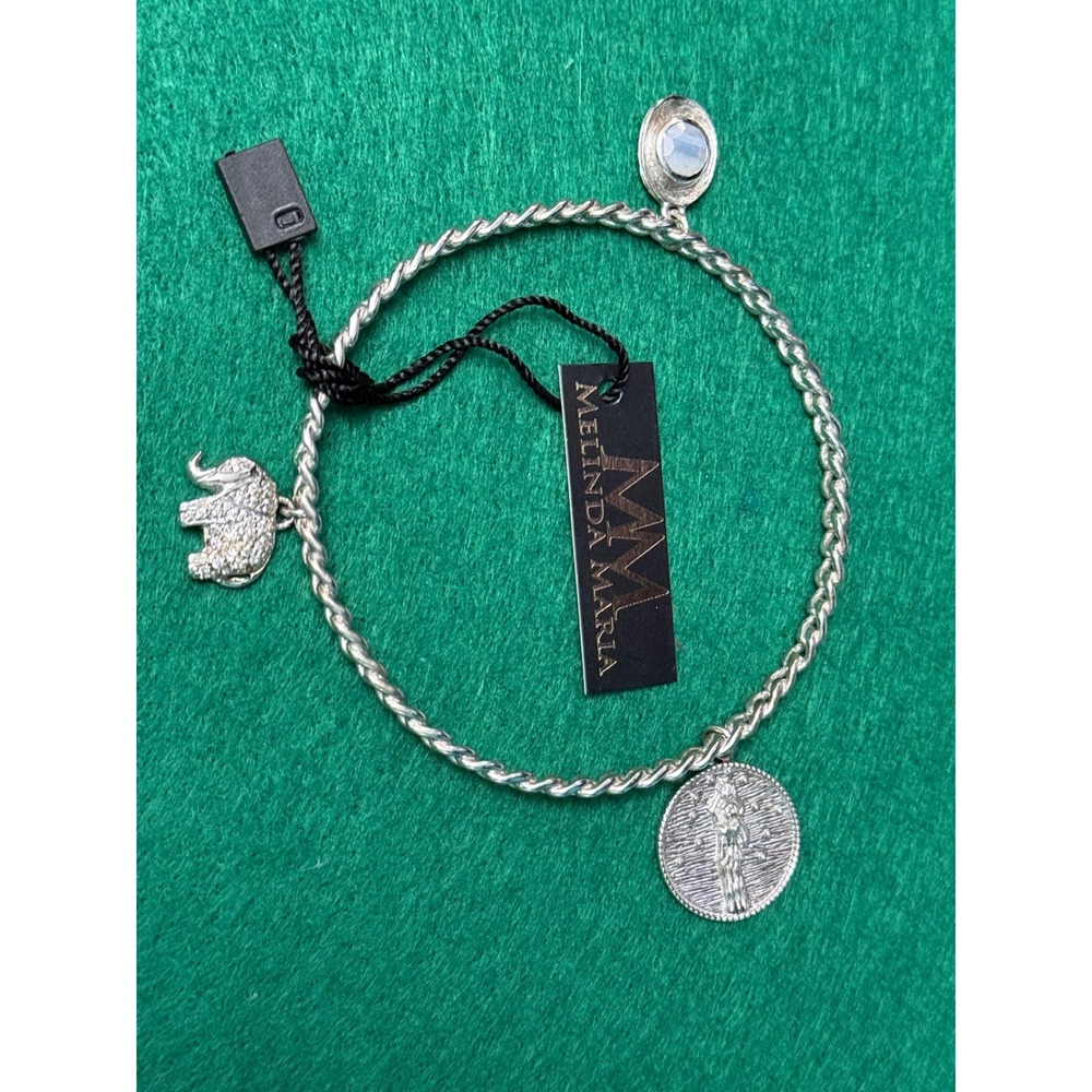 Melinda Maria Charm Bangle OS Silver Elephant Moonstone Medallion Whimsical Boho